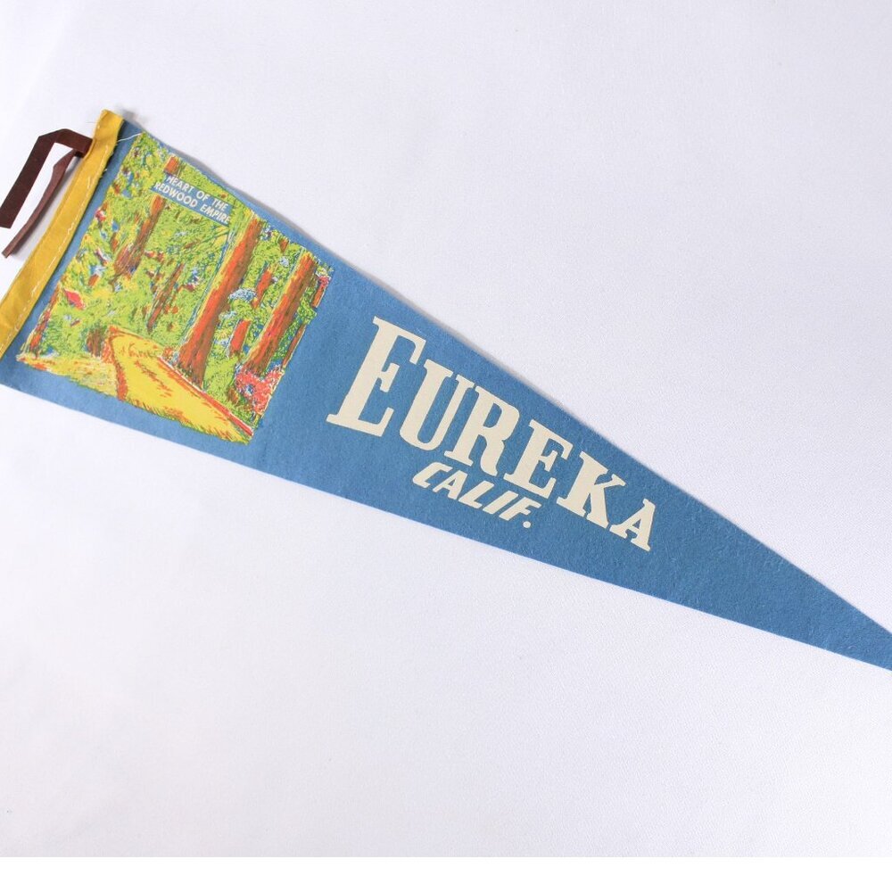 Vintage 26" NEON Eureka California felt pennant, redwood forest tourist